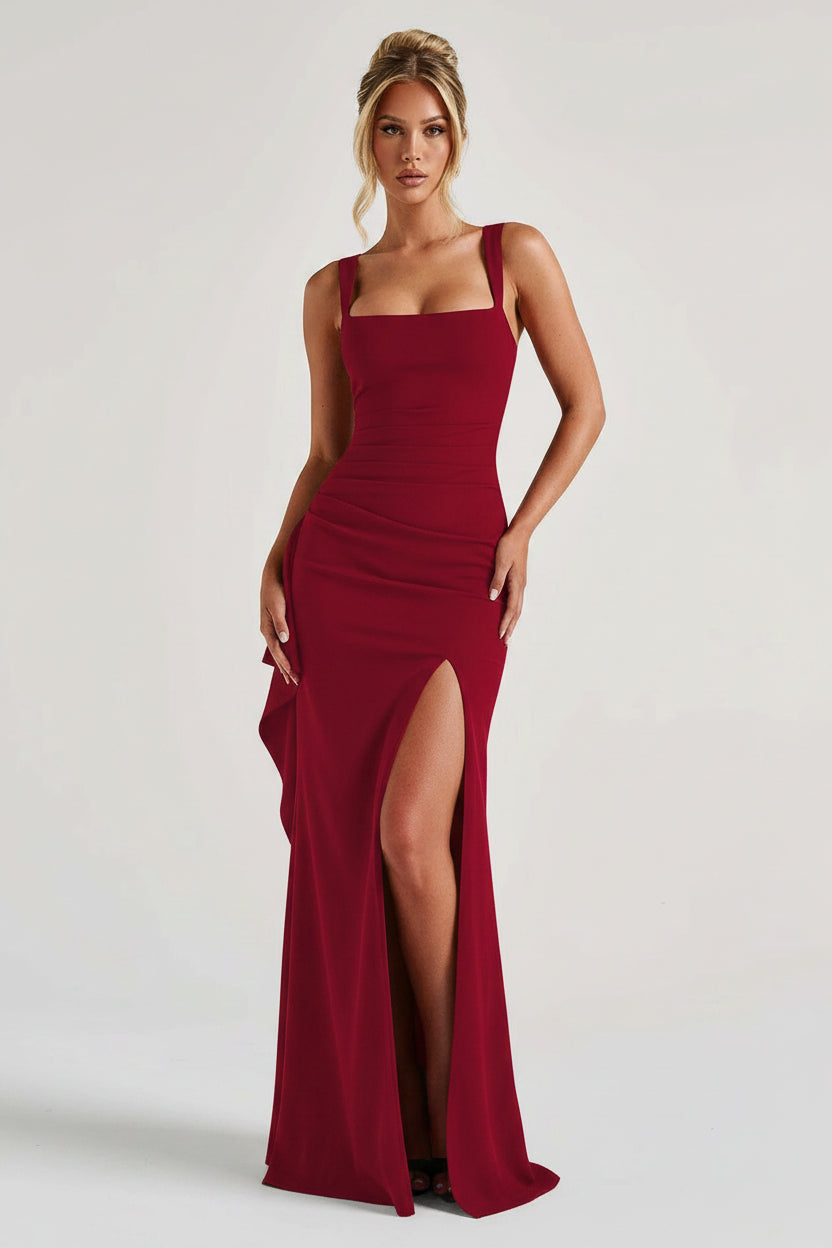 Elegante Bodycon Maxi Jurk met Split & Spaghettibandjes | Avond & Feest