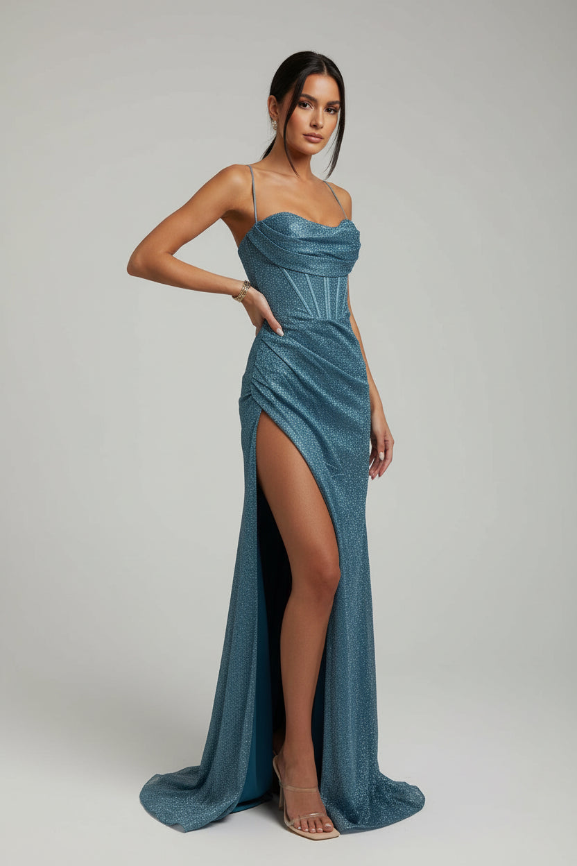 Glamour Avondjurk Dames | Pailletten | Hoge Split | Gala Afstudeerjurk