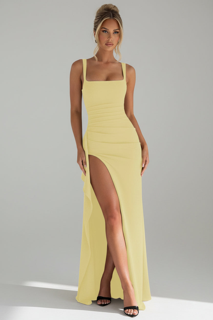 Elegante Bodycon Maxi Jurk met Split & Spaghettibandjes | Avond & Feest