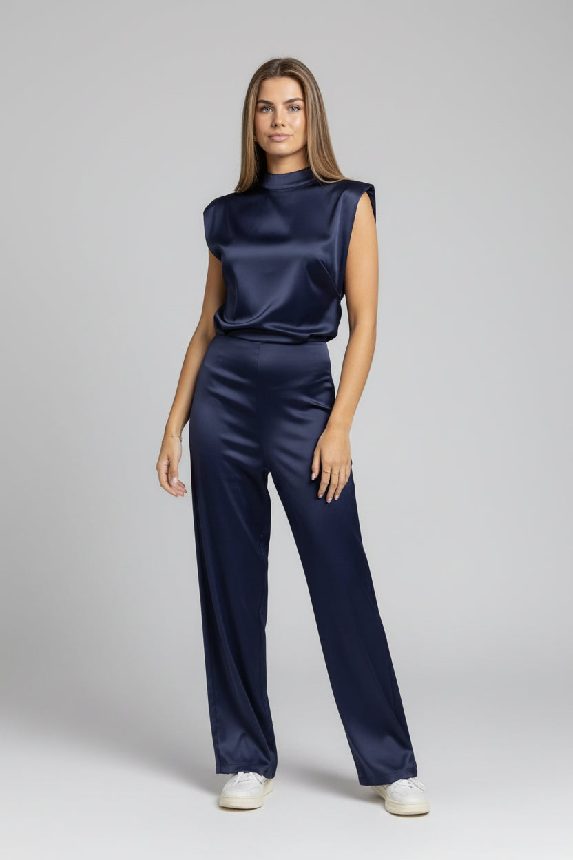 Satijn Jumpsuit | Halter Nek | Rugdecolleté | Wijde Pijp | Zomer 2025