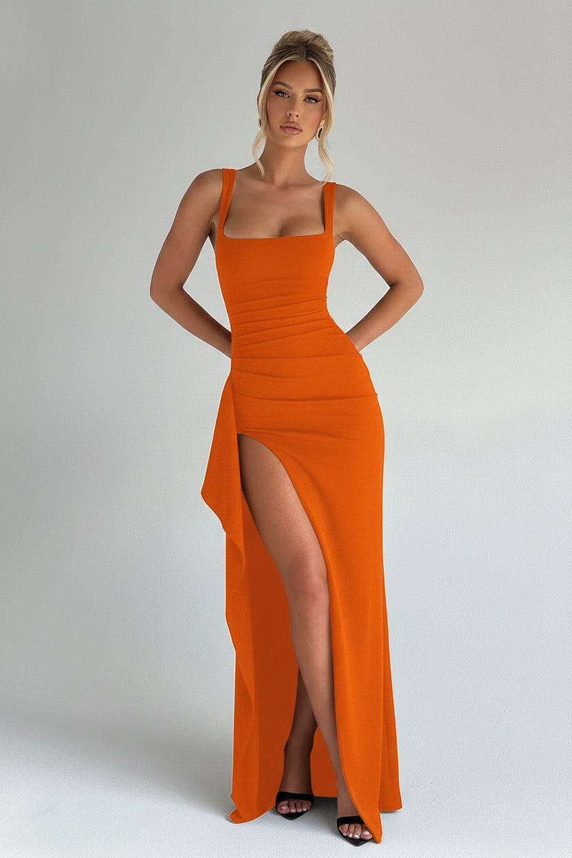 Elegante Bodycon Maxi Jurk met Split & Spaghettibandjes | Avond & Feest