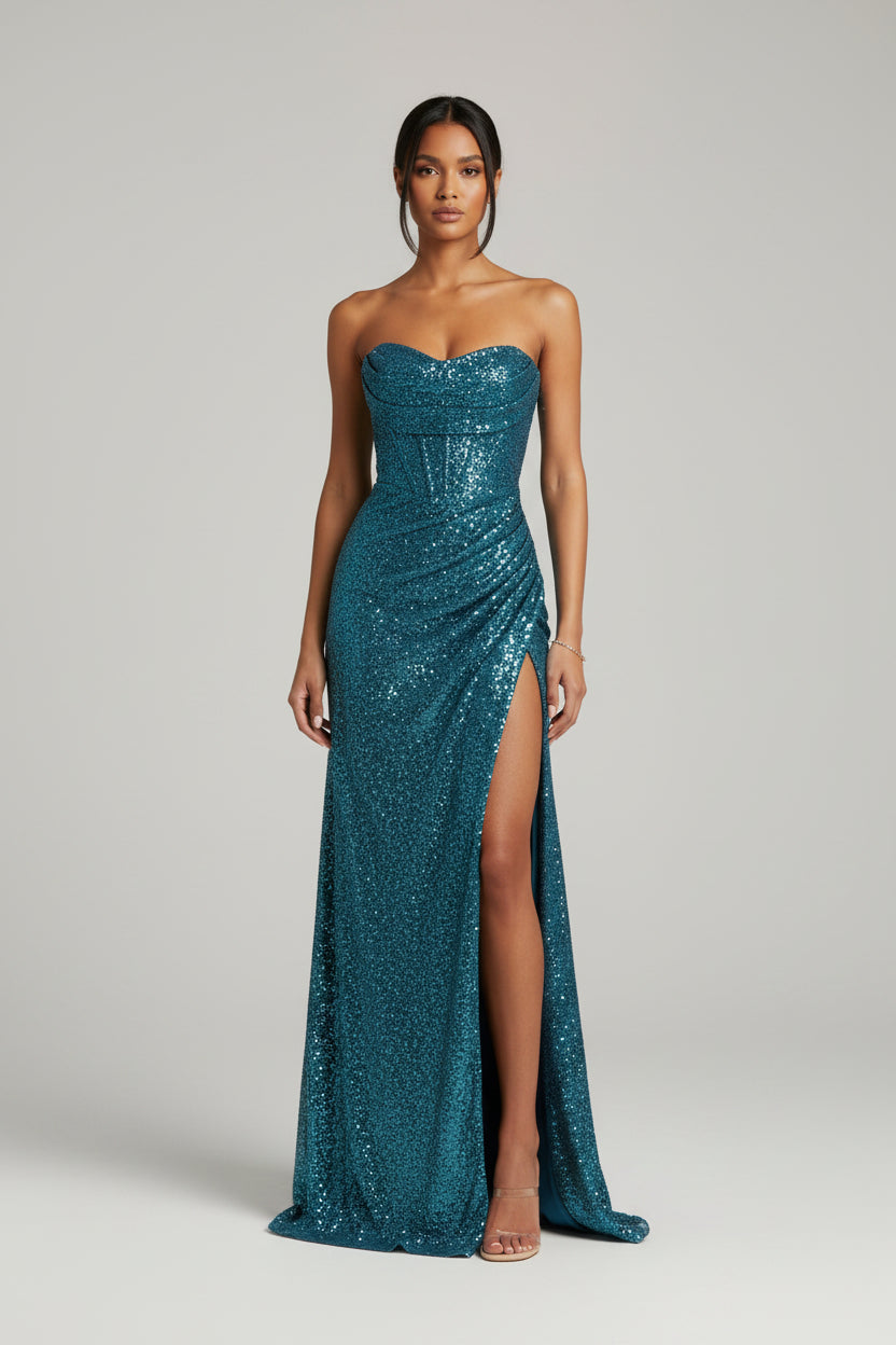 Glamour Avondjurk Dames | Pailletten | Hoge Split | Gala Afstudeerjurk