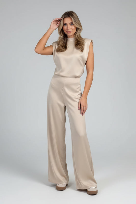 Satijn Jumpsuit | Halter Nek | Rugdecolleté | Wijde Pijp | Zomer 2025