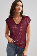 Pailletten Vestje | Glitter Feestblouse V-hals Korte Mouwen