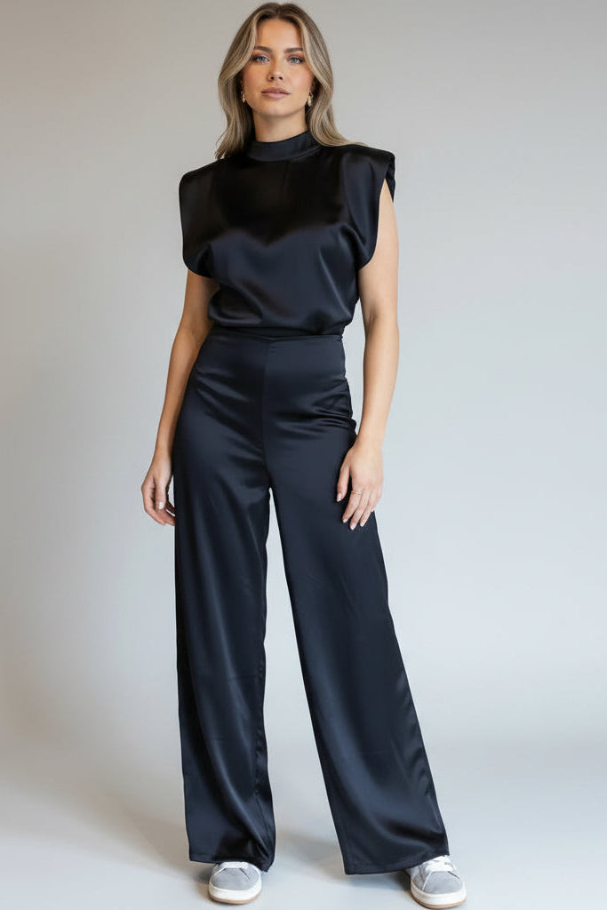 Satijn Jumpsuit | Halter Nek | Rugdecolleté | Wijde Pijp | Zomer 2025