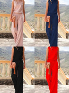 Jumpsuit Zomer – Mouwloos, Wijde Pijp | Apricot, Zwart, Blauw, Rood