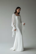 Witte Damesjurk met Vierkante Hals | Elegante Kantoorjurk | Lange Mouw