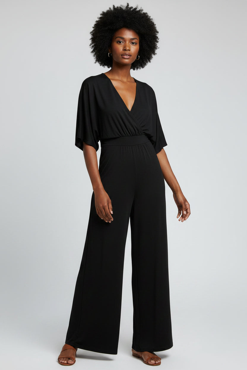 Jumpsuit Dames V-hals Hoge Taille Wijde Pijpen – Léonie | Wit Zwart Roze | S–2XL | Valoryn