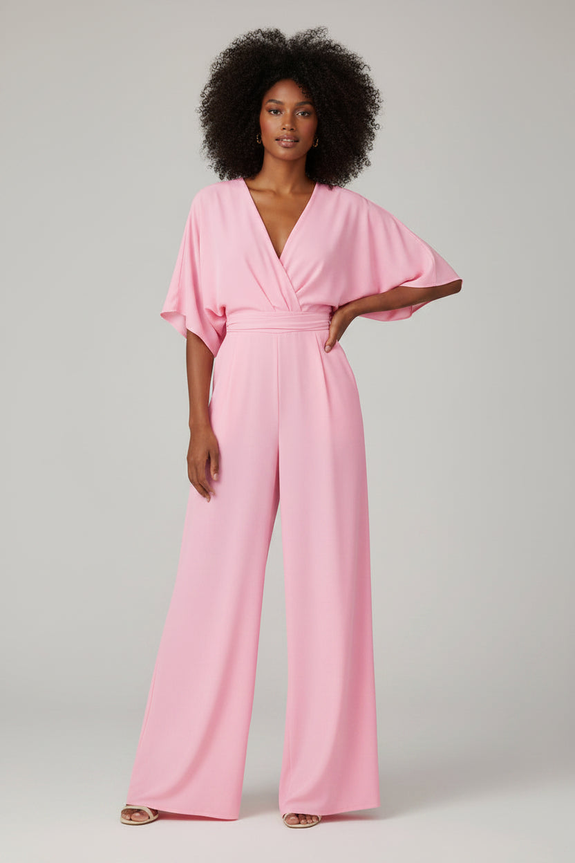 Jumpsuit Dames V-hals Hoge Taille Wijde Pijpen – Léonie | Wit Zwart Roze | S–2XL | Valoryn